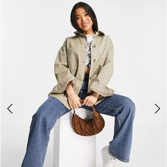 ASOS | Cotton Shacket in Light Khaki, Oversized Chore Shirt Jacket Sz. S - Picture 12 of 12